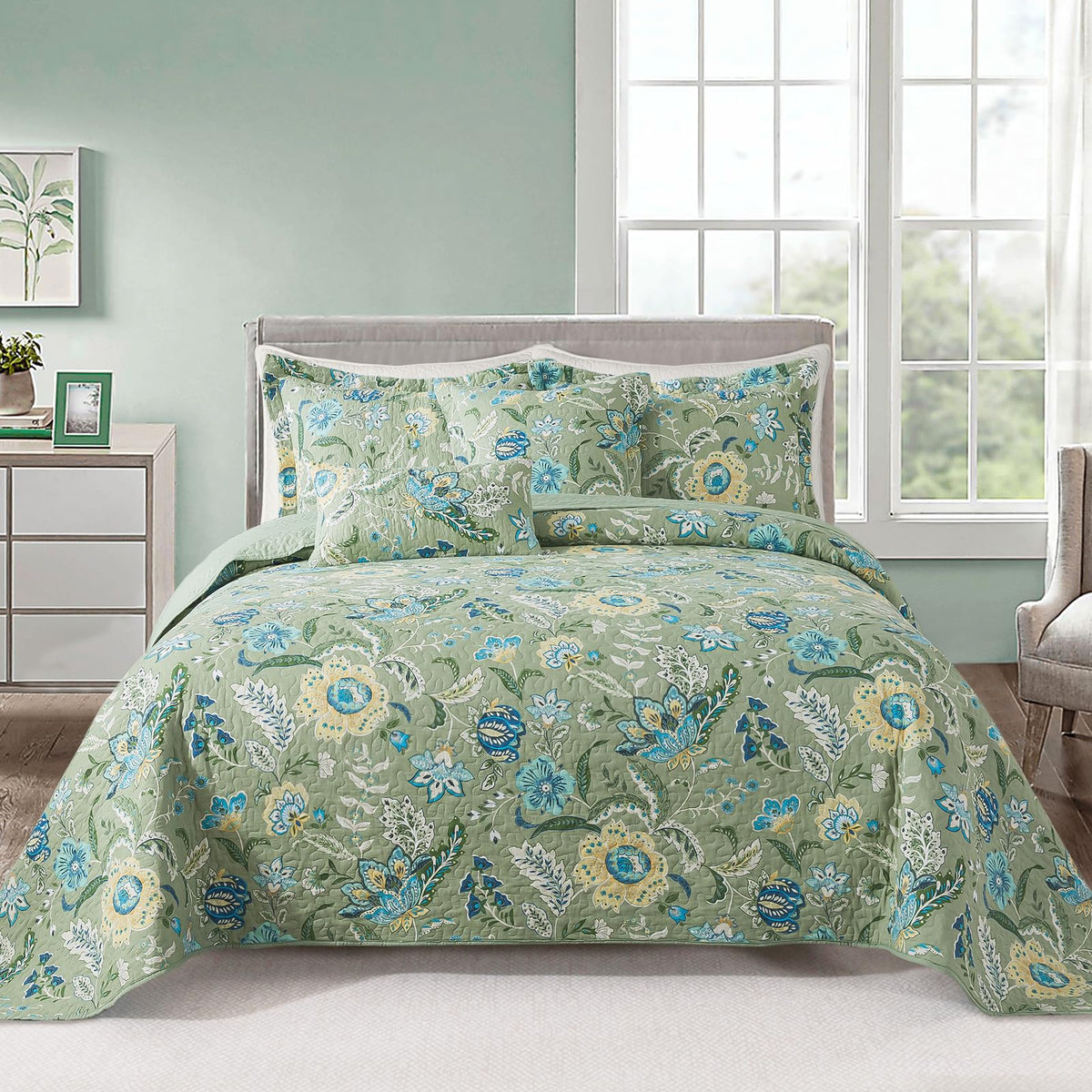 VAPUTAR 100% Cotton Face Quilt King Size Bedding Set - Boho King Quilts