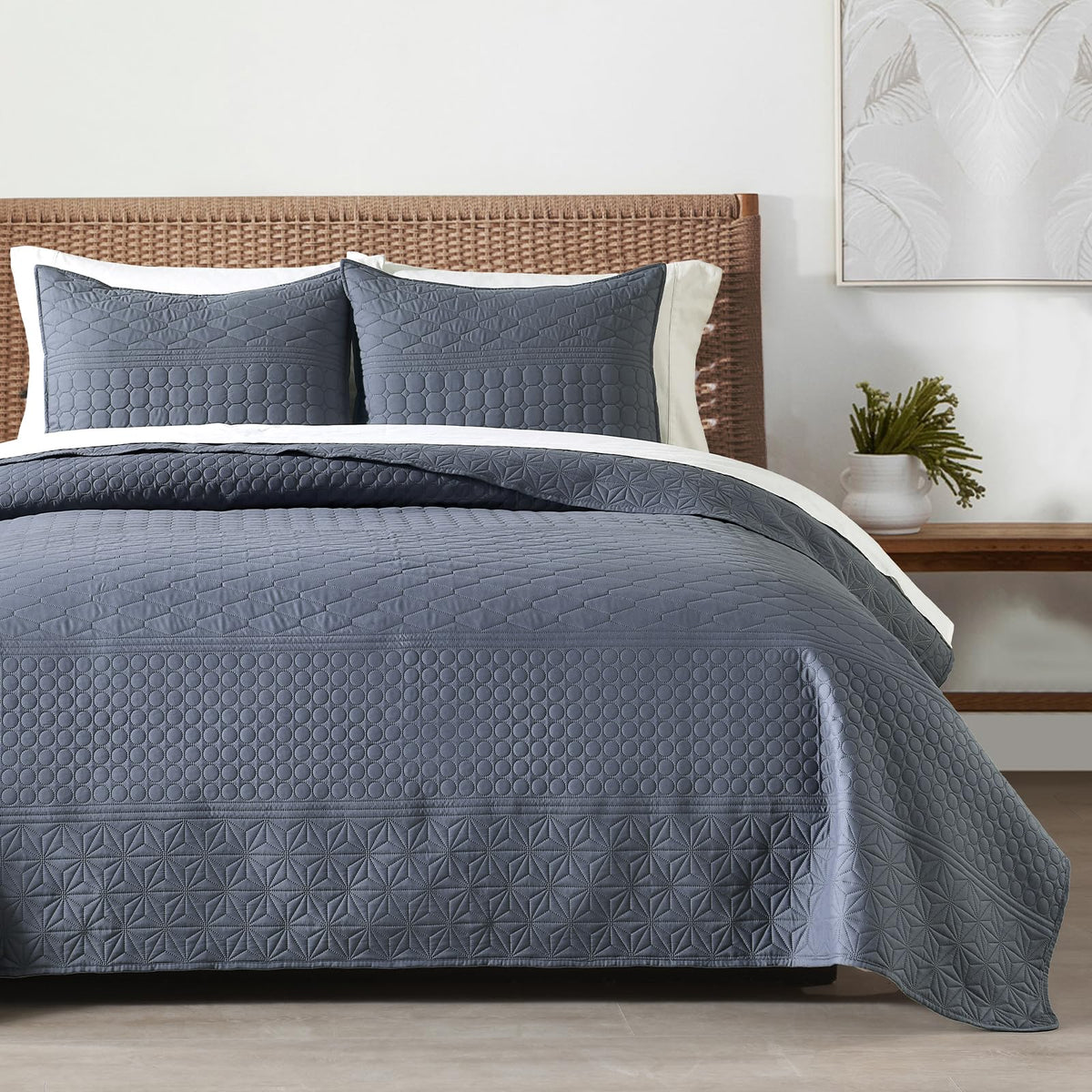 HORIMOTE HOME Quilt Twin Size Dusty Blue, Lightweight Quilt for Summer Ultra-Soft Microfiber Modern Style Quilted Clouds Pattern Bedspread Quit Set 2 Pieces (1 Quilt and 1 Pillow Sham)