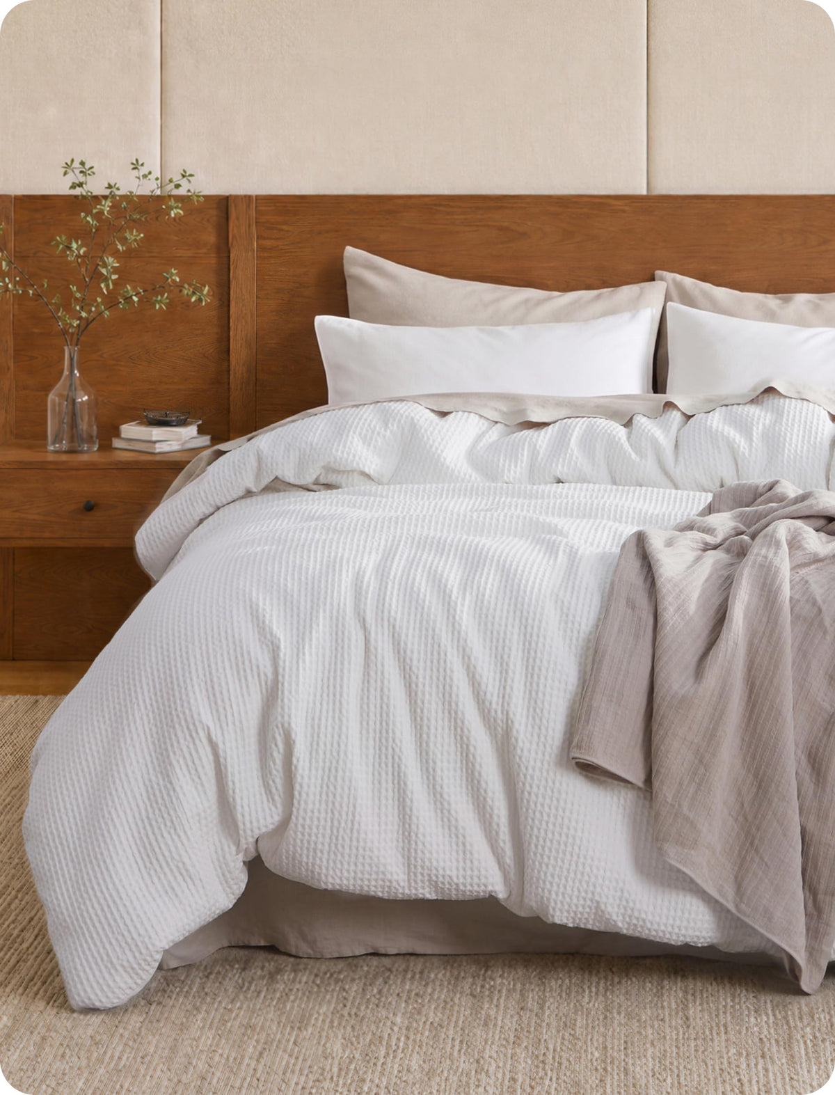 Bedsure PureWoven 3 Pieces 100% Cotton Waffle Weave Duvet Cover Set, Queen