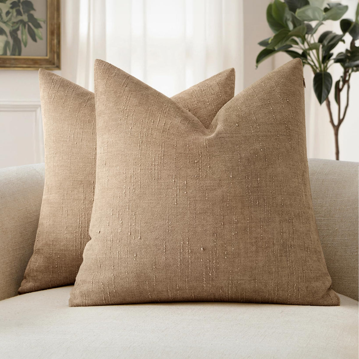 MIULEE 26x26 Inch Euro Textured Chenille Pillow Covers Chocolate Brown