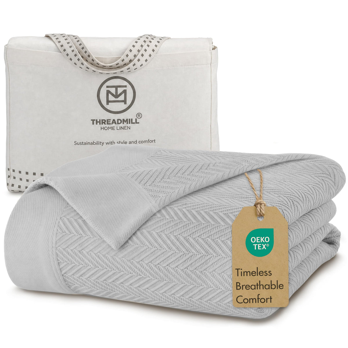 Threadmill Luxury 100% Cotton Twin Herringbone Blanket, Lilac