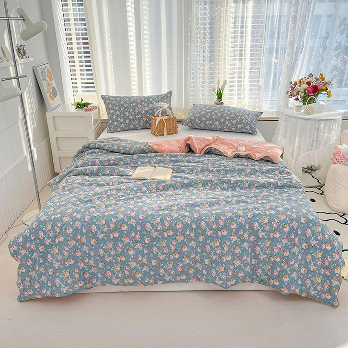 Floral Print Cooling Comforter for Hot Sleepers 78.74 × 59.06inch Lightweight Throw Blanket, Breathable Summer Quilt, Cold Touch Fabric Absorbs Body Heat for Night Sweats Sleeping (I)