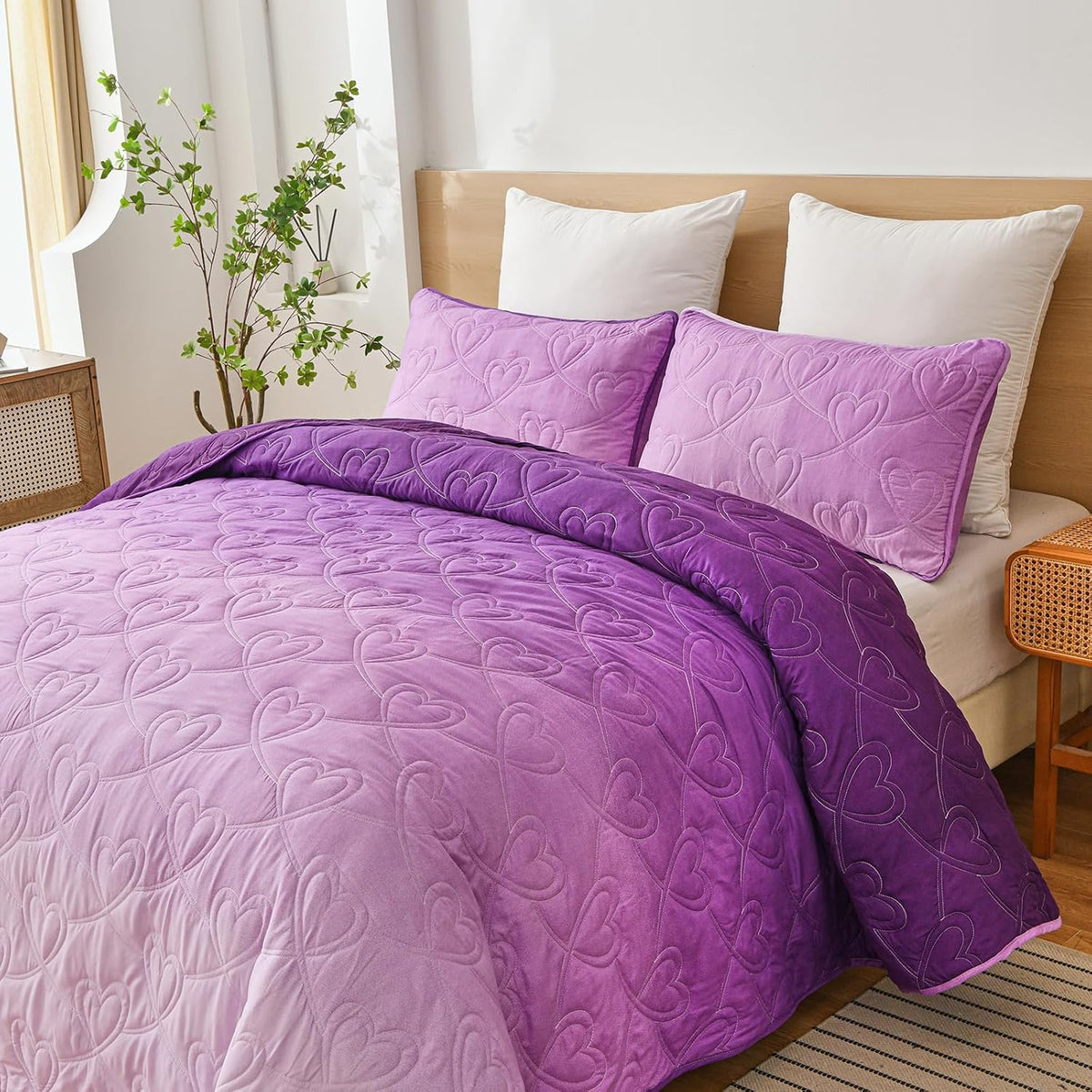 Xruibed Purple Quilt Set Twin Ombre Quilt Sets Reversible Bedding Set