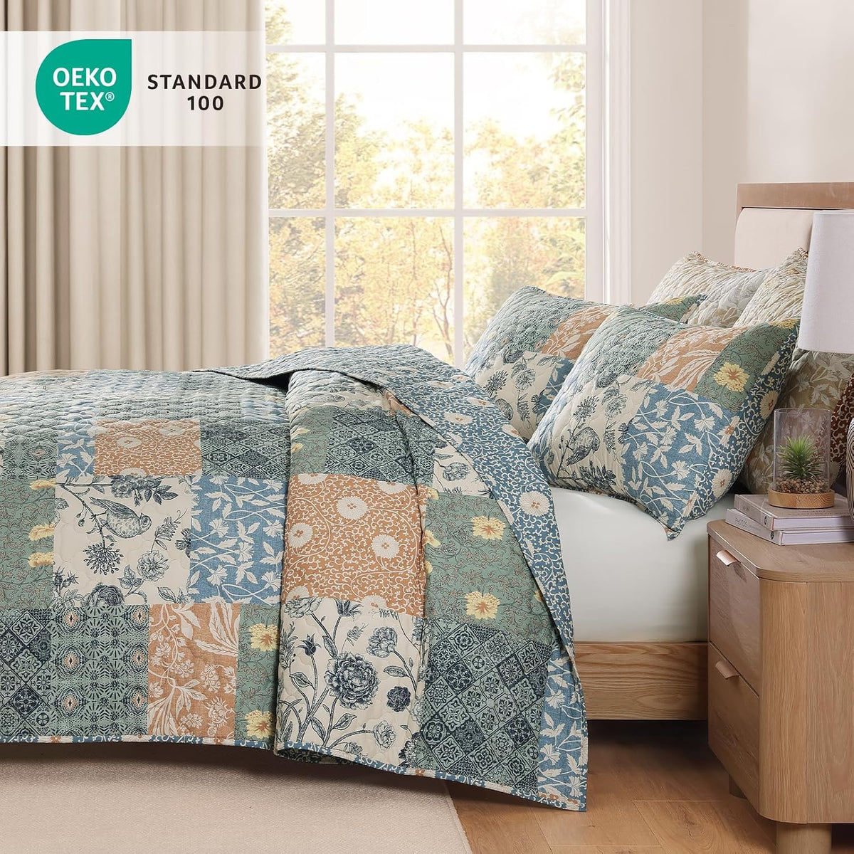 Quilts Queen Size-3 Pieces Soft Queen Bedspread Floral Patchwork Quilt