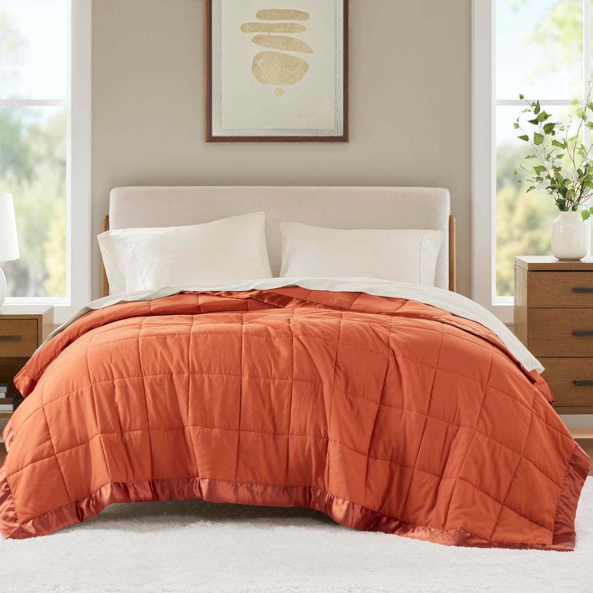 Madison Park Down Alternative Queen Blanket for Bed, Satin Trim, Blue