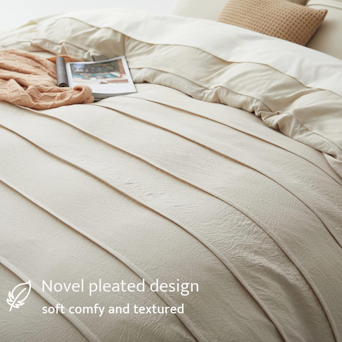 Oli Anderson 3PCS Pleated Duvet Cover Set, Beige, King