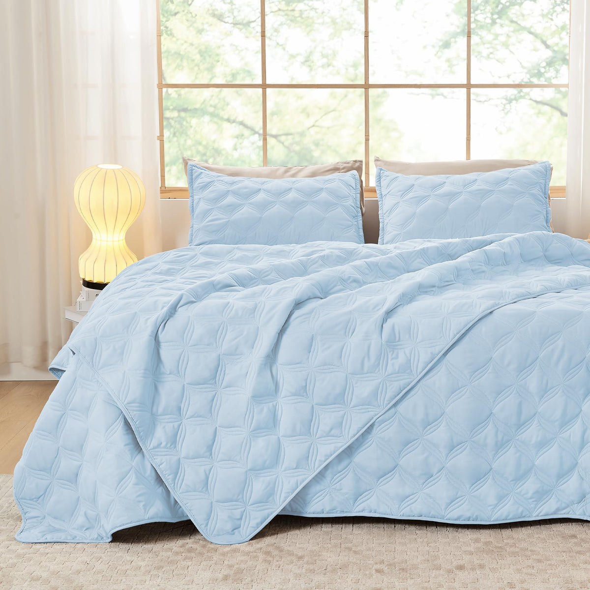 Litanika King Quilt Bedding Set, 3 Pieces Teal Blue Bedspreads Set