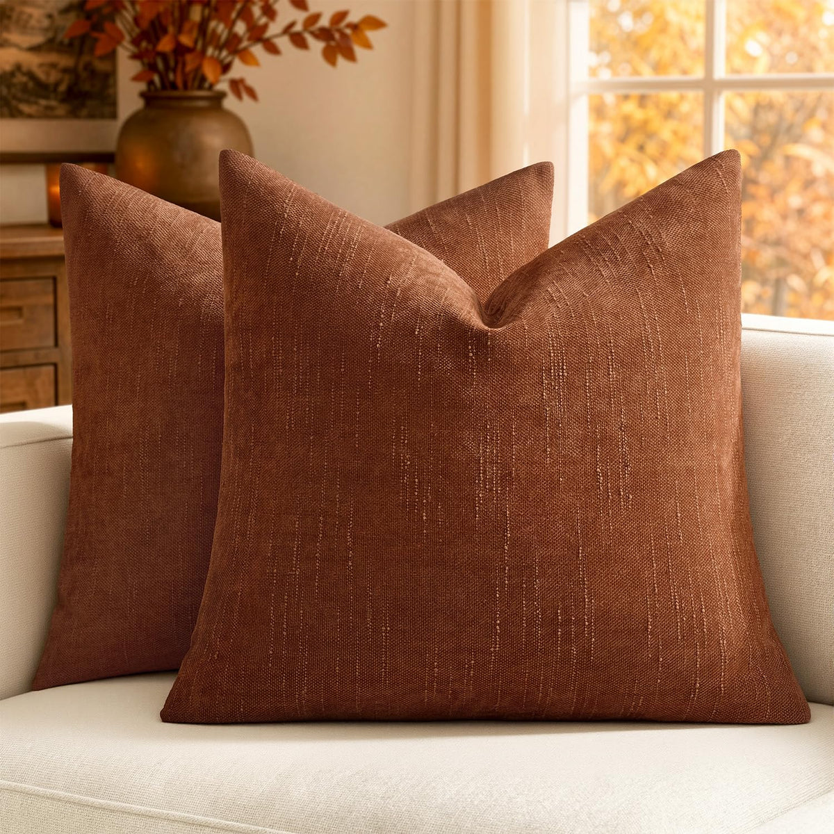 MIULEE 26x26 Inch Euro Textured Chenille Pillow Covers Chocolate Brown