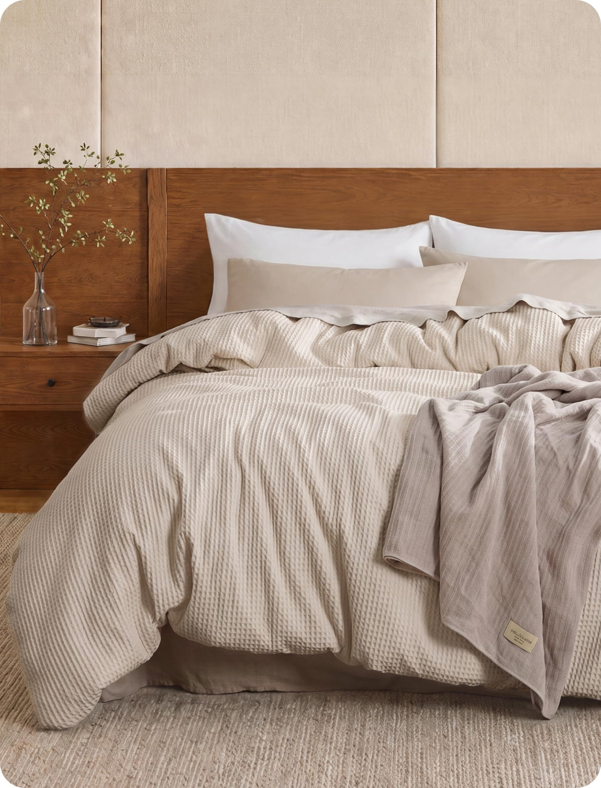 Bedsure PureWoven 3 Pieces 100% Cotton Waffle Weave Duvet Cover Set, Queen