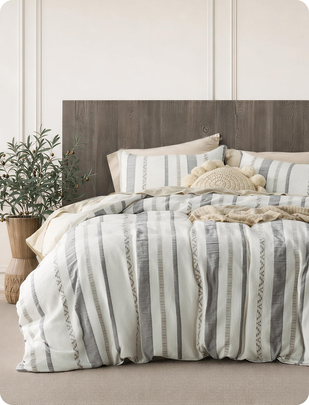 Bedsure PureWoven 3 Pieces 100% Cotton Waffle Weave Duvet Cover Set, Queen