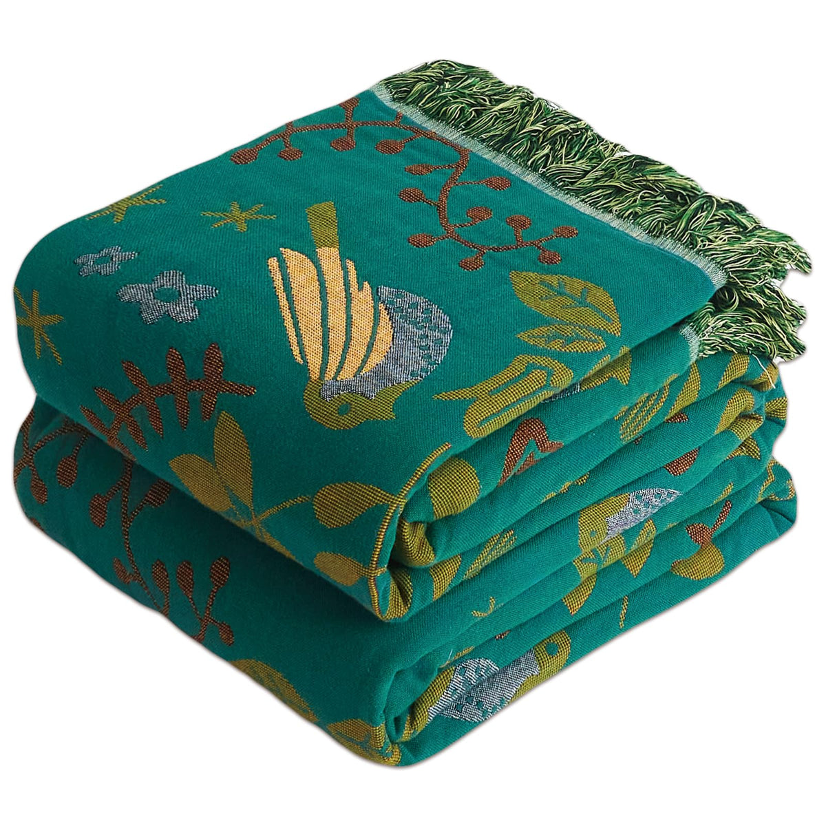 Floral Rustic Large Boho Throw Blanket 90"x98" Orange&Sage Green