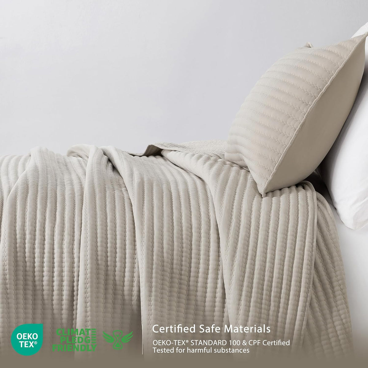 palassio King Quilt Bedding Set Channel Pick Stitch Striped Beige Coverlet