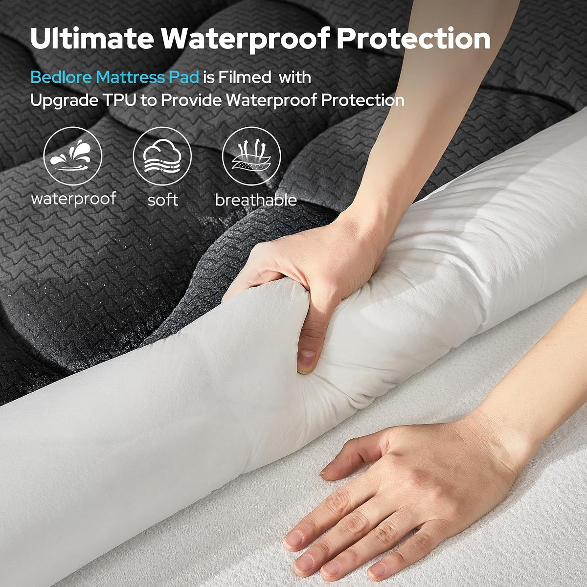 BEDLORE Waterproof King Mattress Pad, Breathable Mattress Protector with 6-18 Inch Deep Pocket, Quilted Fitted Mattress Topper Bed Cover, Noiseless & Machine Washable