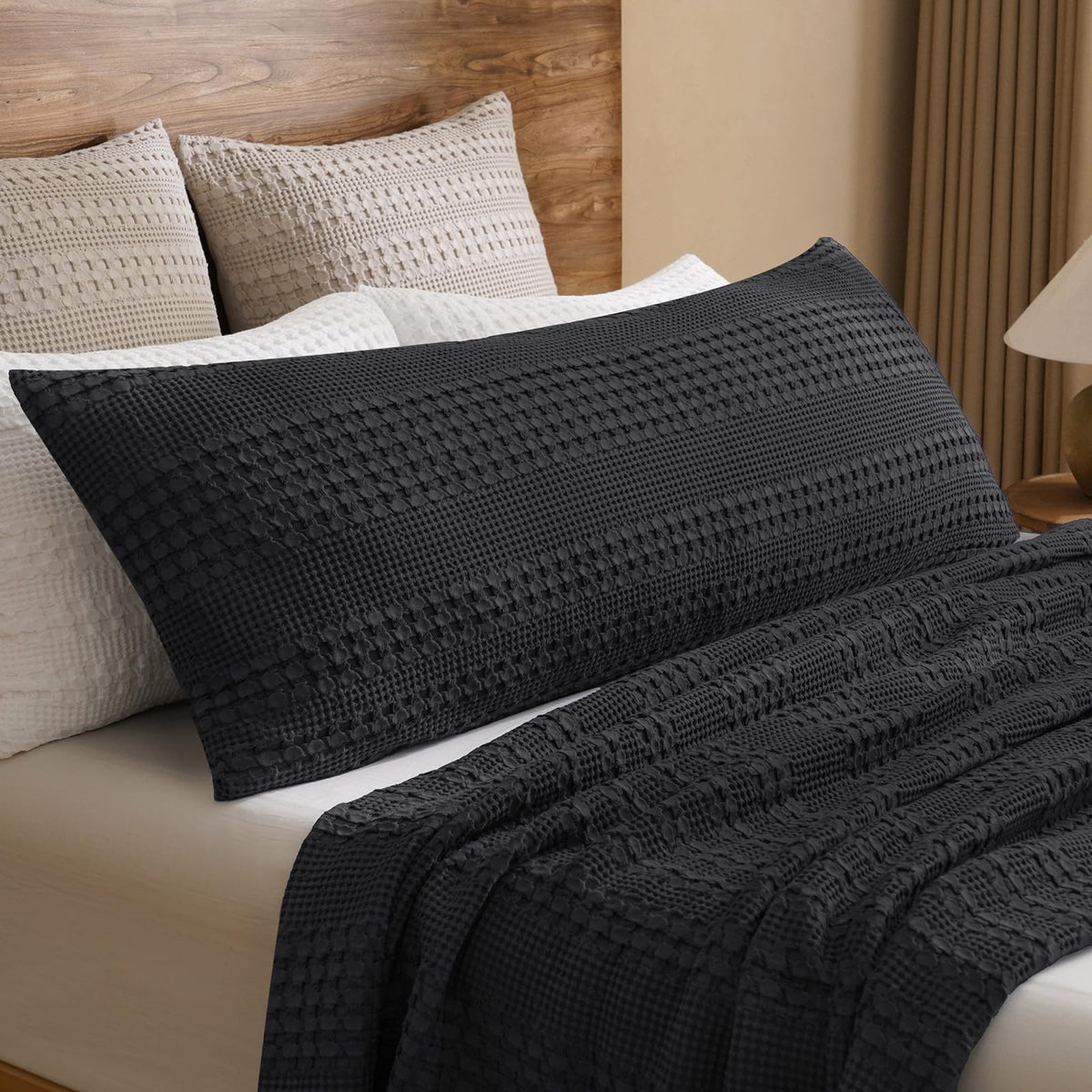 PHF Cotton Waffle Body Pillowcase 20" x 54", Oatmeal, No Insert
