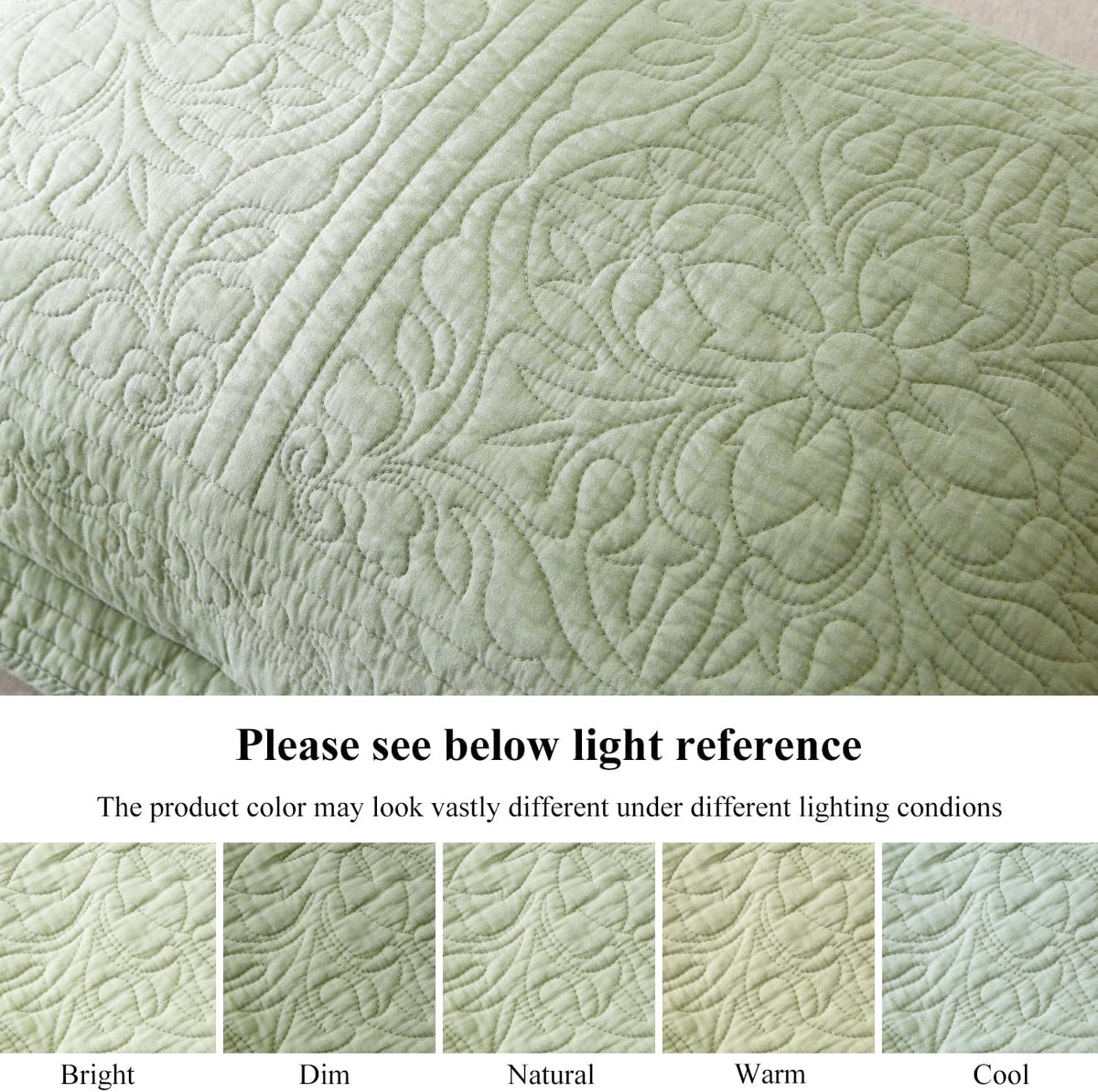 WINLIFE 100% Cotton Quilted Pillow Sham Floral Printed Pillow Cover Sage Green, Standard Size, 20 x 26 Inch