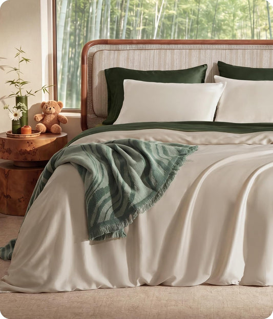 Bedsure PureWoven 100% Organic Bamboo Cooling Duvet Cover Set, Queen, Beige