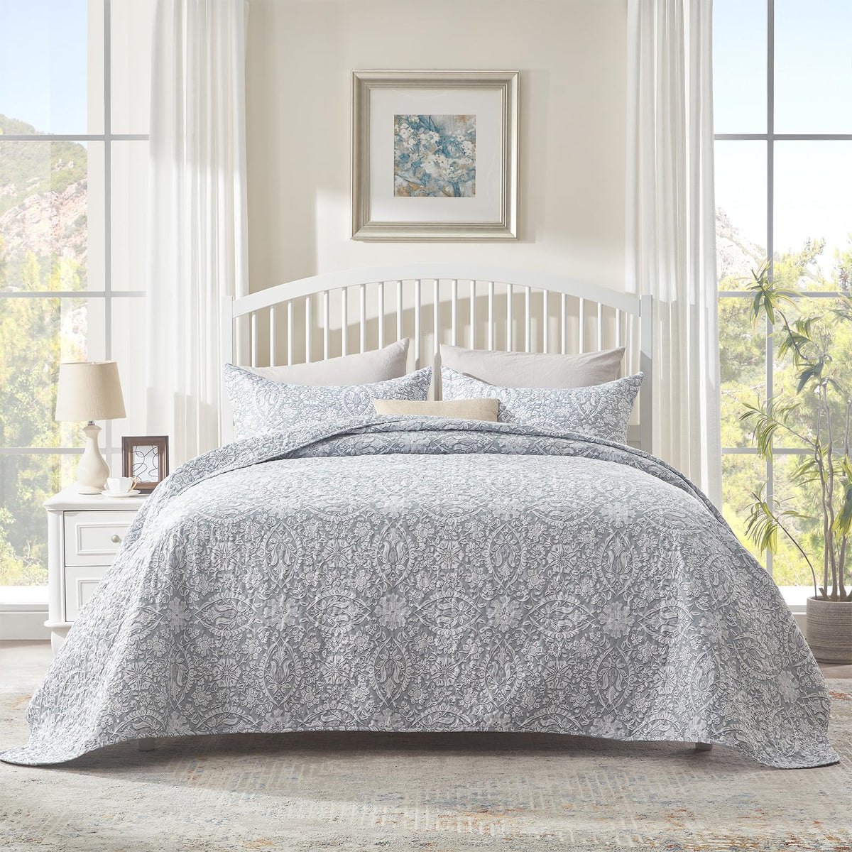 SunStyle Home Floral Queen Quilt Bedding Set, Lightweight Bedspreads,Boho