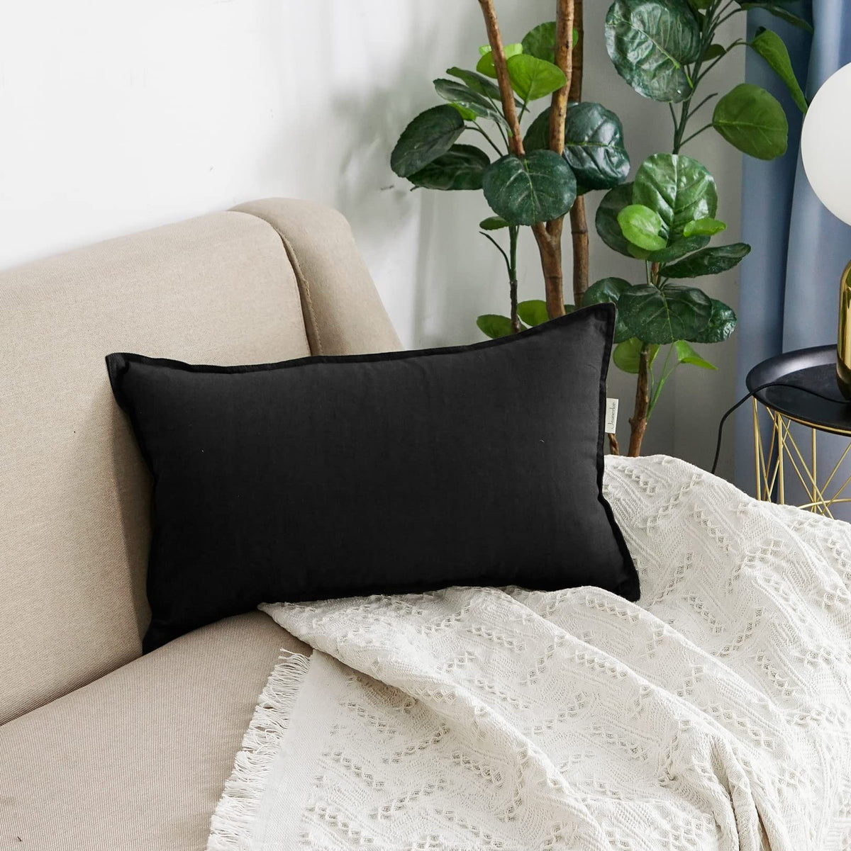 Jeanerlor Cotton Linen Square Decorative Throw Pillow Case Cushion Cover with Twin Needles Stitch on Edge,for Wedding Party Gift Car 12"x20"(30 x 50cm), Olive Green