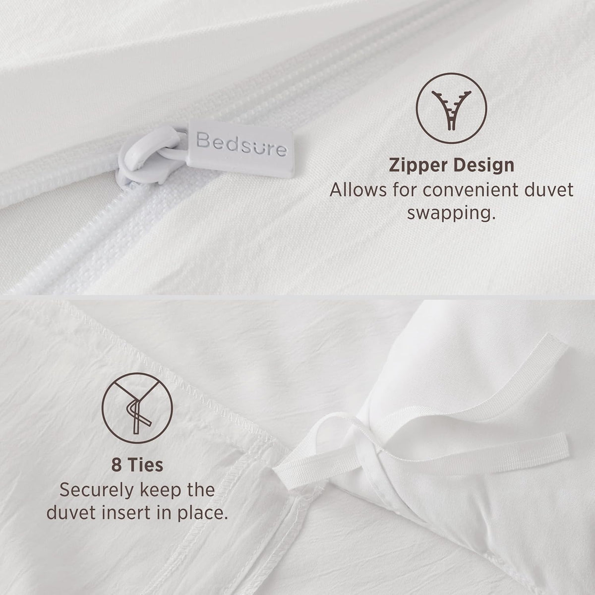 Bedsure Prewashed Duvet Cover Full, Cotton-Like Soft Bedding Set, White