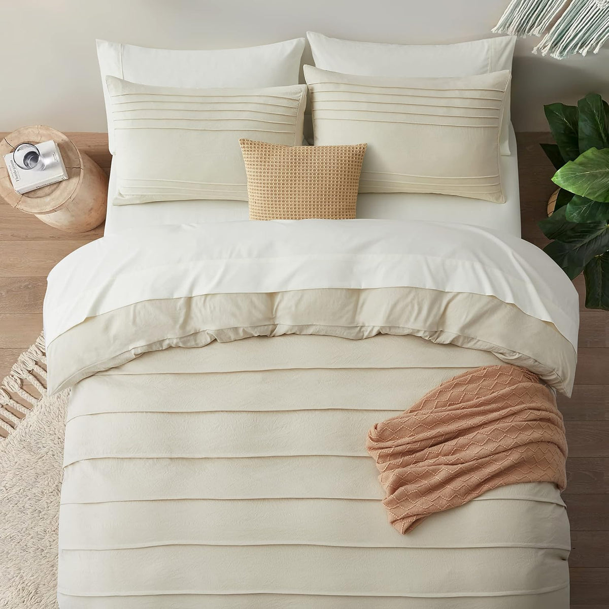 Oli Anderson 3PCS Pleated Duvet Cover Set, Beige, King