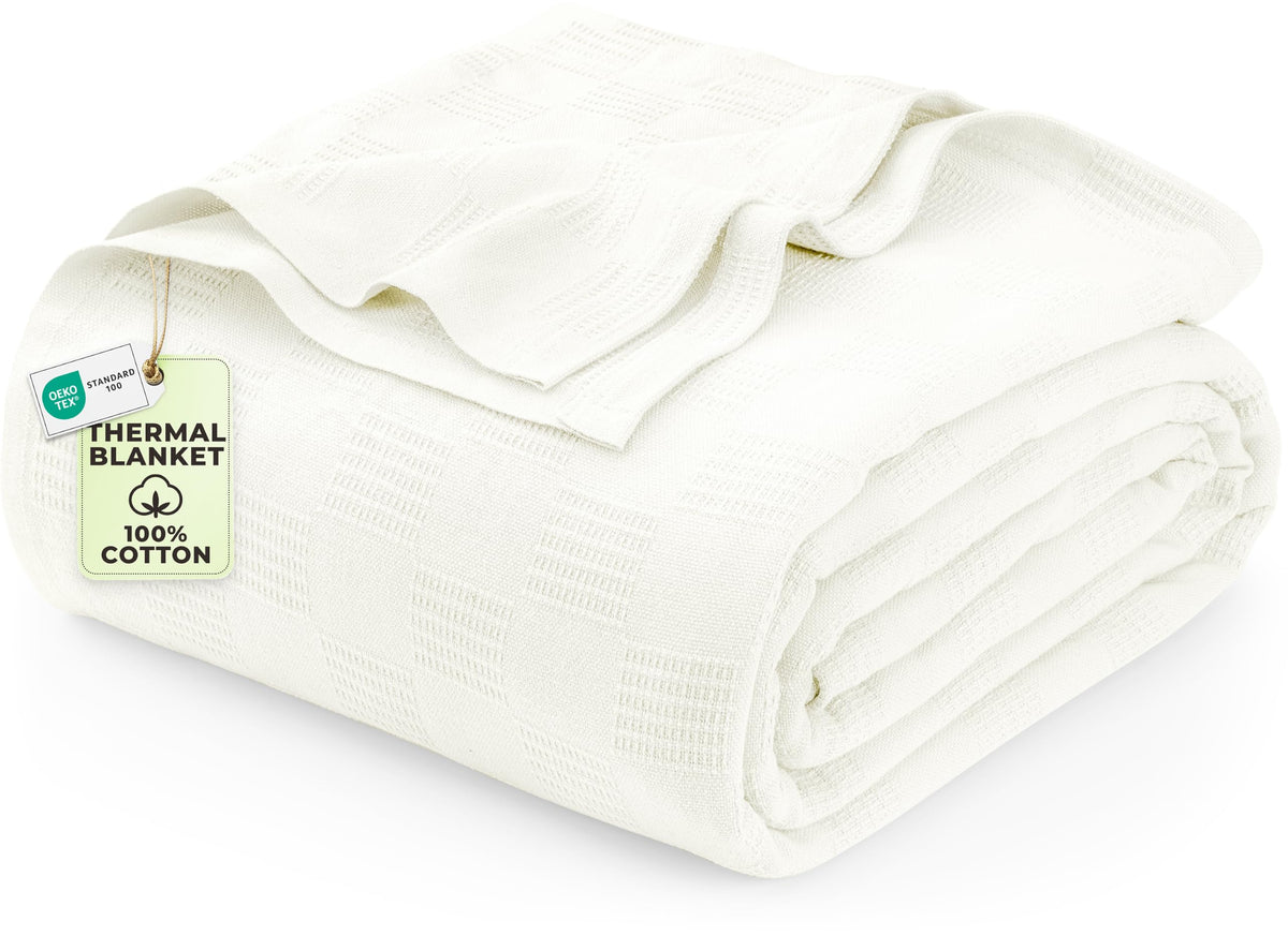 Utopia Bedding 100% Cotton Thermal Blanket White Twin, 90x72 Inches