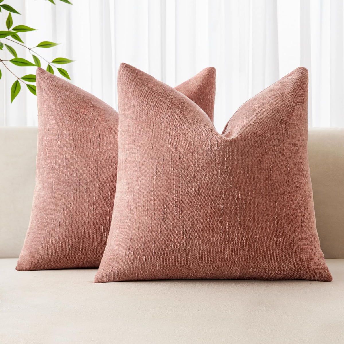 MIULEE 26x26 Inch Euro Textured Chenille Pillow Covers Chocolate Brown