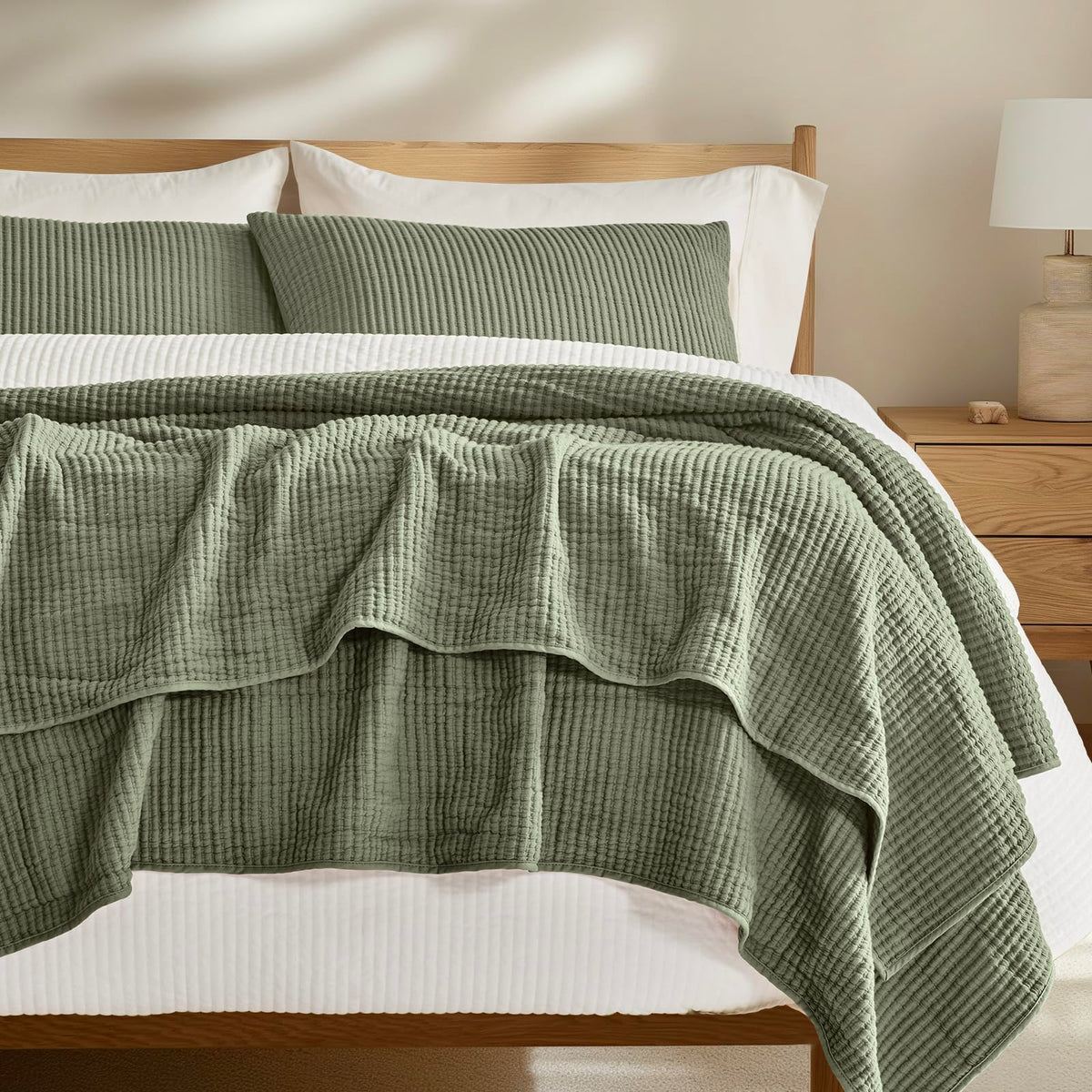 EVERGRACEHOME Cotton Ribbed Matelassé Coverlet Set, King Size, Clay