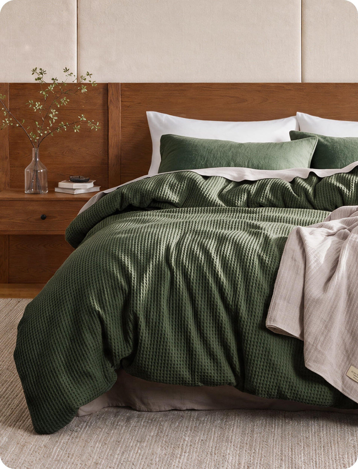 Bedsure PureWoven 3 Pieces 100% Cotton Waffle Weave Duvet Cover Set, Queen