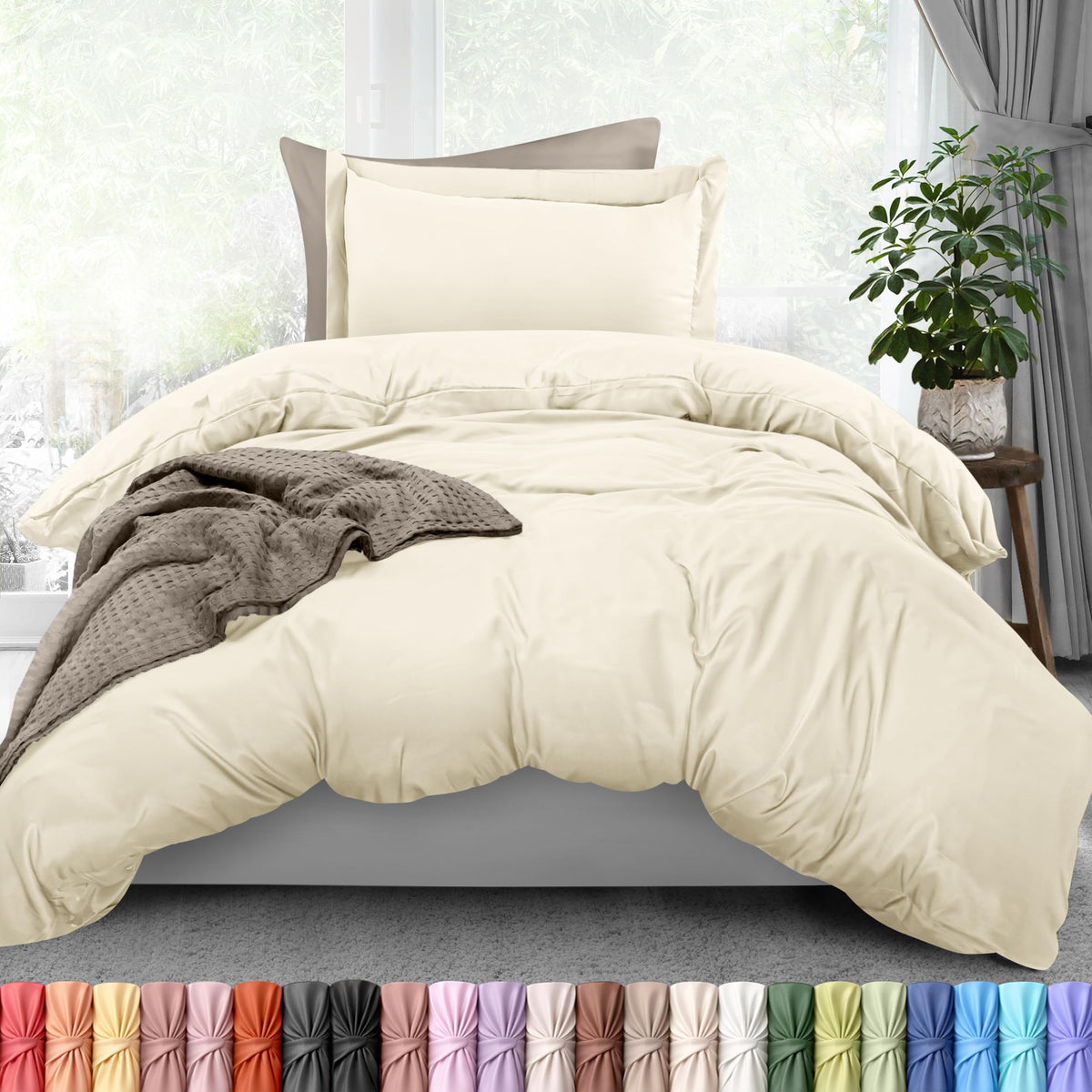 Duvet Cover Queen, 3 Piece Cotton Like Polyester with Zipper Closure, Grey