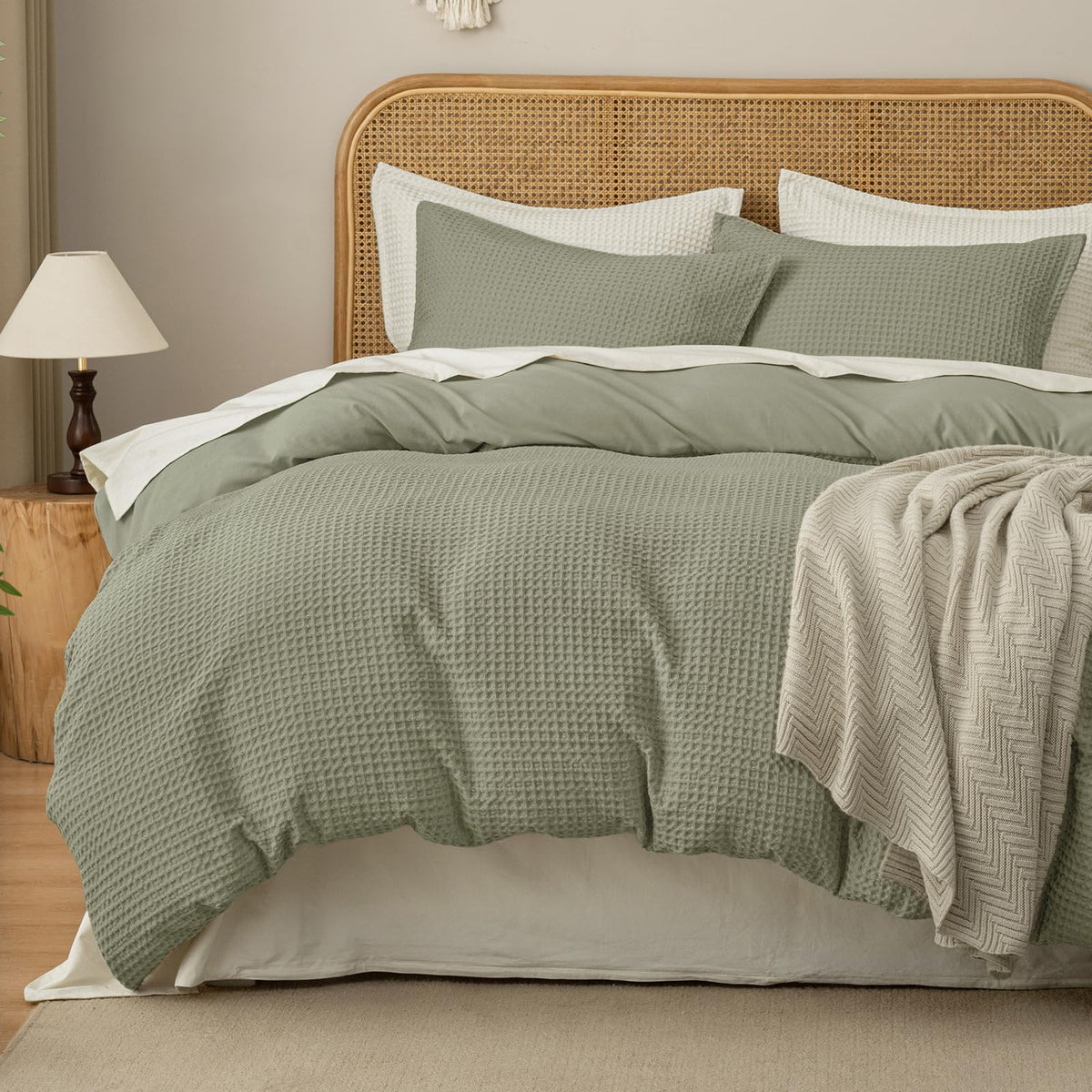 David's Home Textured Waffle Weave Duvet Cover Set, Twin, Cannoli Cream