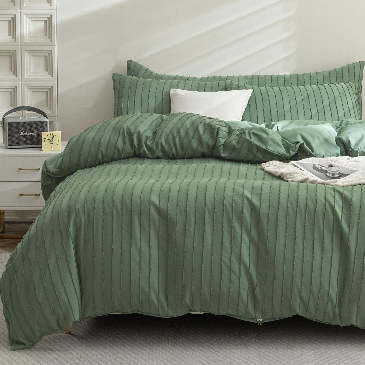 JELLYMONI White Striped Tufted Duvet Cover Set Queen Size