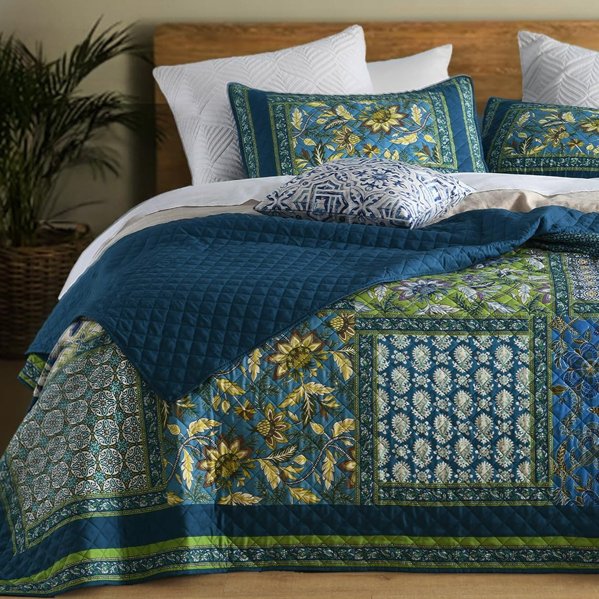 Twin Quilt Set - Washed Quilted Patchwork Comforter Coverlet, Lightweight Breathable Bedspread for All Seasons, Reversible 68"x90" with 2 Pillow Shams, Machine Washable