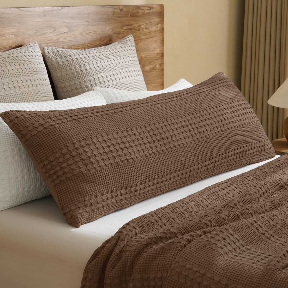 PHF Cotton Waffle Body Pillowcase 20" x 54", Oatmeal, No Insert