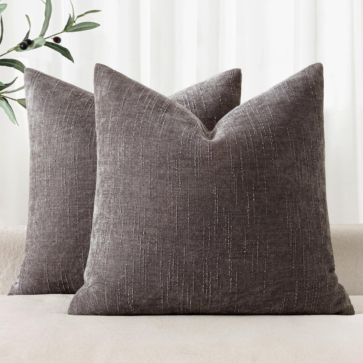 MIULEE 26x26 Inch Euro Textured Chenille Pillow Covers Chocolate Brown