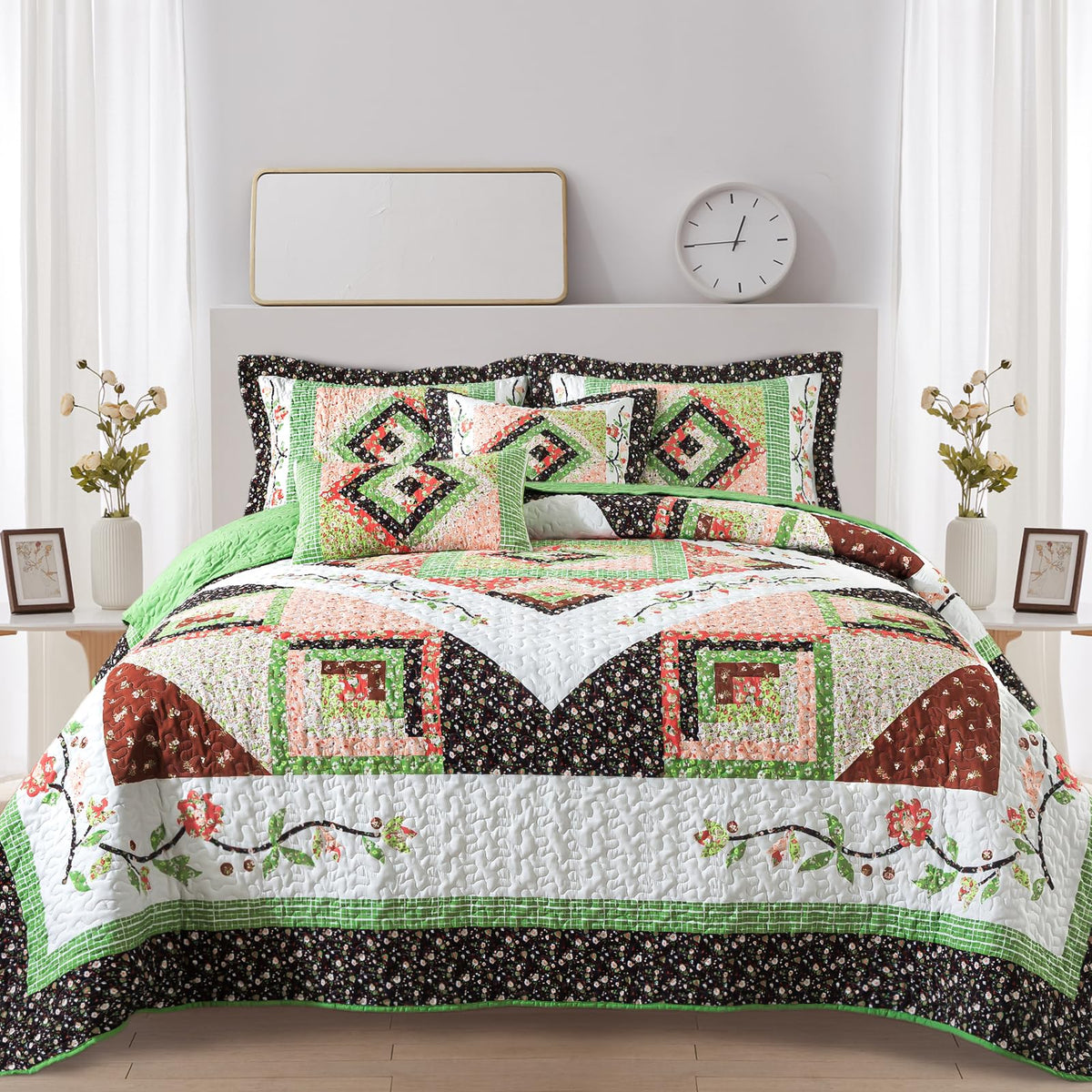 VAPUTAR 100% Cotton Face Quilt King Size Bedding Set - Boho King Quilts