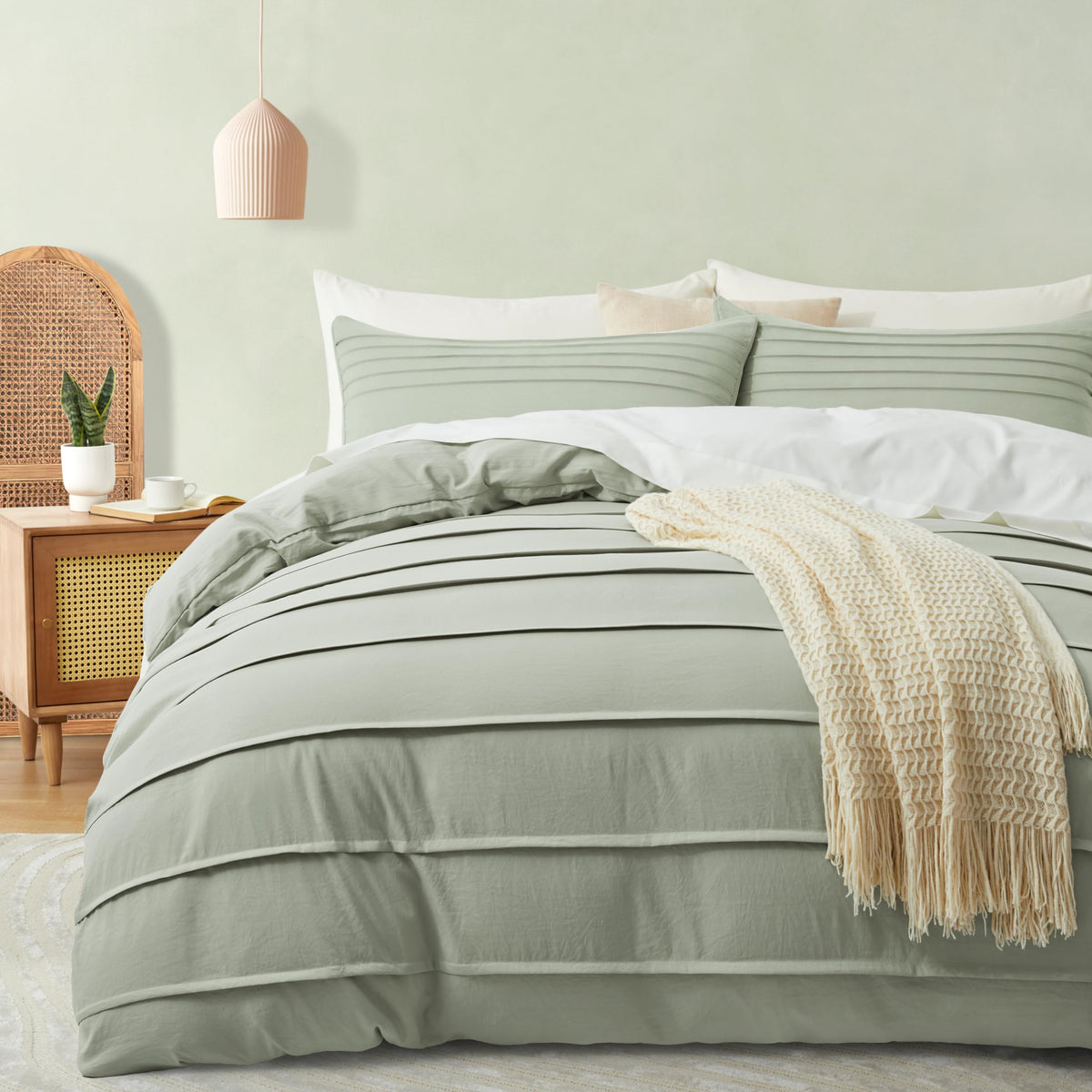 Oli Anderson 3PCS Pleated Duvet Cover Set, Beige, King