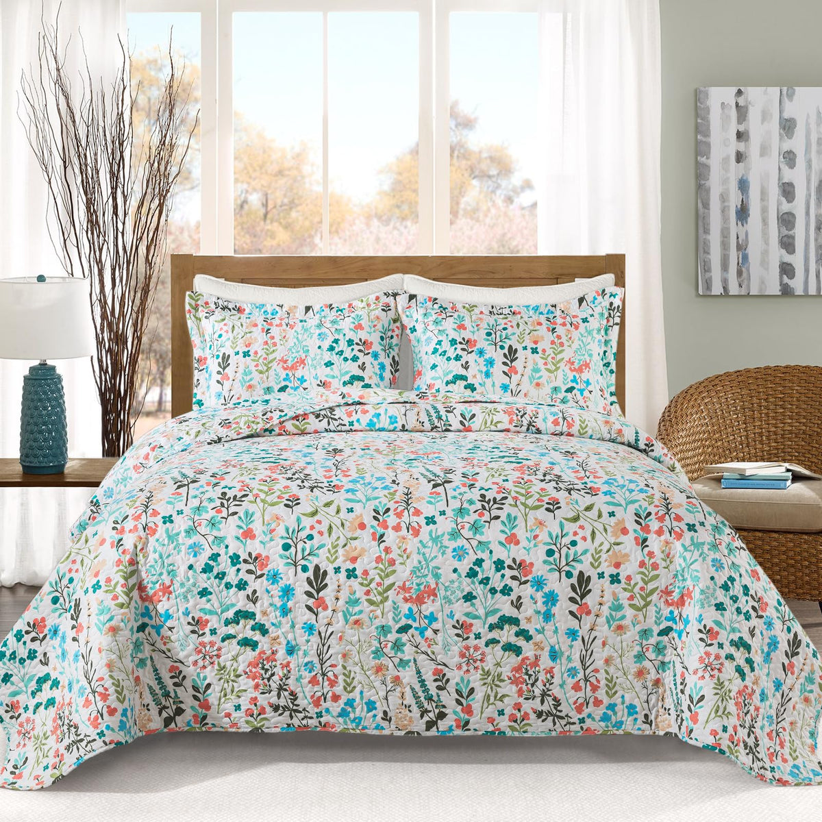 VAPUTAR 100% Cotton Face Quilt King Size Bedding Set - Boho King Quilts