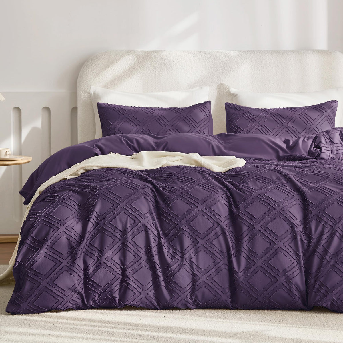 JELLYMONI White Striped Tufted Duvet Cover Set Queen Size