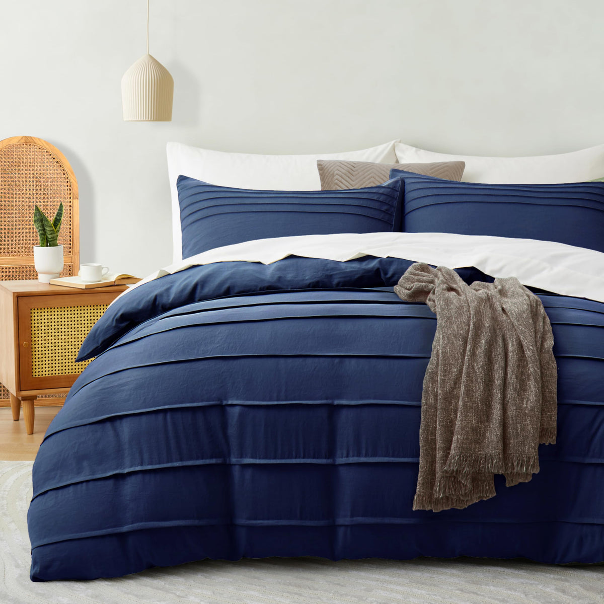 Oli Anderson 3PCS Pleated Duvet Cover Set, Beige, King