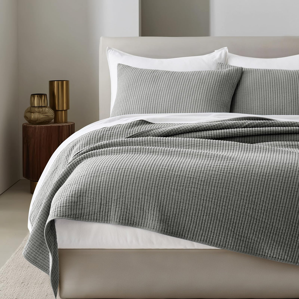 EVERGRACEHOME Cotton Ribbed Matelassé Coverlet Set, King Size, Clay