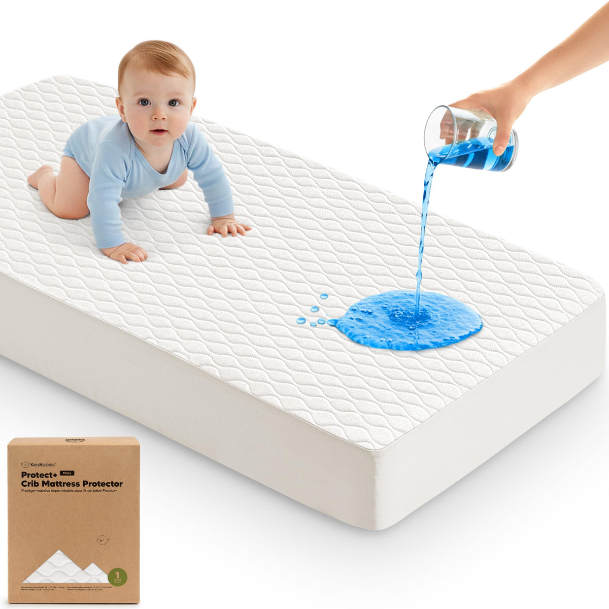 2pk Waterproof Crib Mattress Protector Cover Fitted 52x28 (Soft White/Mavy)