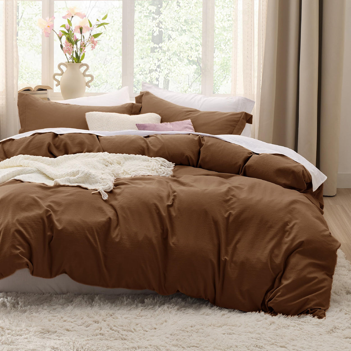 Bedsure Prewashed Duvet Cover Full, Cotton-Like Soft Bedding Set, White
