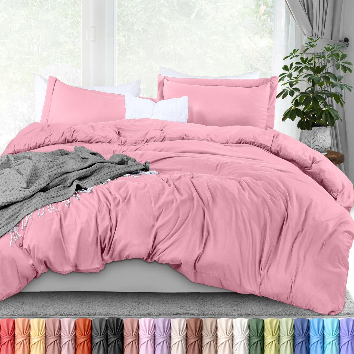 Duvet Cover Queen, 3 Piece Cotton Like Polyester with Zipper Closure, Grey