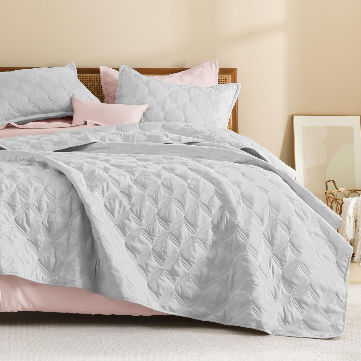 Litanika King Quilt Bedding Set, 3 Pieces Teal Blue Bedspreads Set