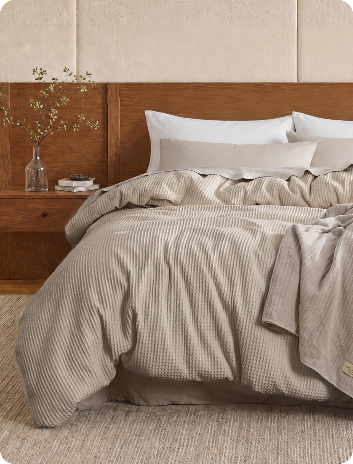 Bedsure PureWoven 3 Pieces 100% Cotton Waffle Weave Duvet Cover Set, Queen