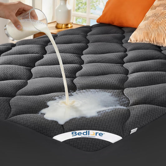 BEDLORE Waterproof King Mattress Pad, Breathable Mattress Protector with 6-18 Inch Deep Pocket, Quilted Fitted Mattress Topper Bed Cover, Noiseless & Machine Washable