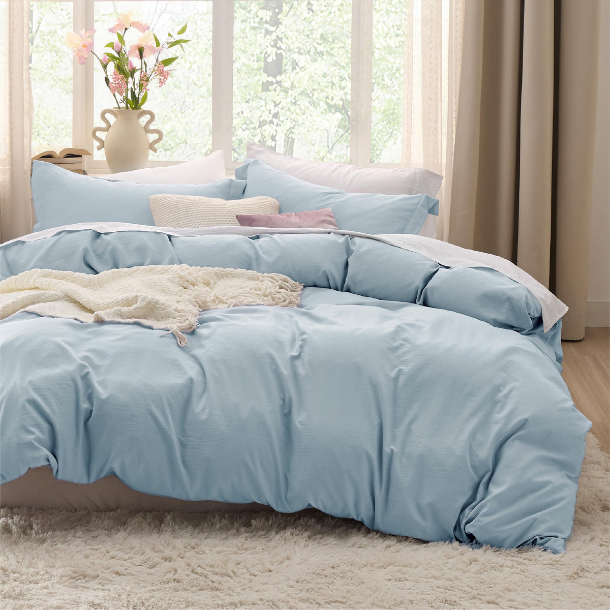 Bedsure Prewashed Duvet Cover Full, Cotton-Like Soft Bedding Set, White