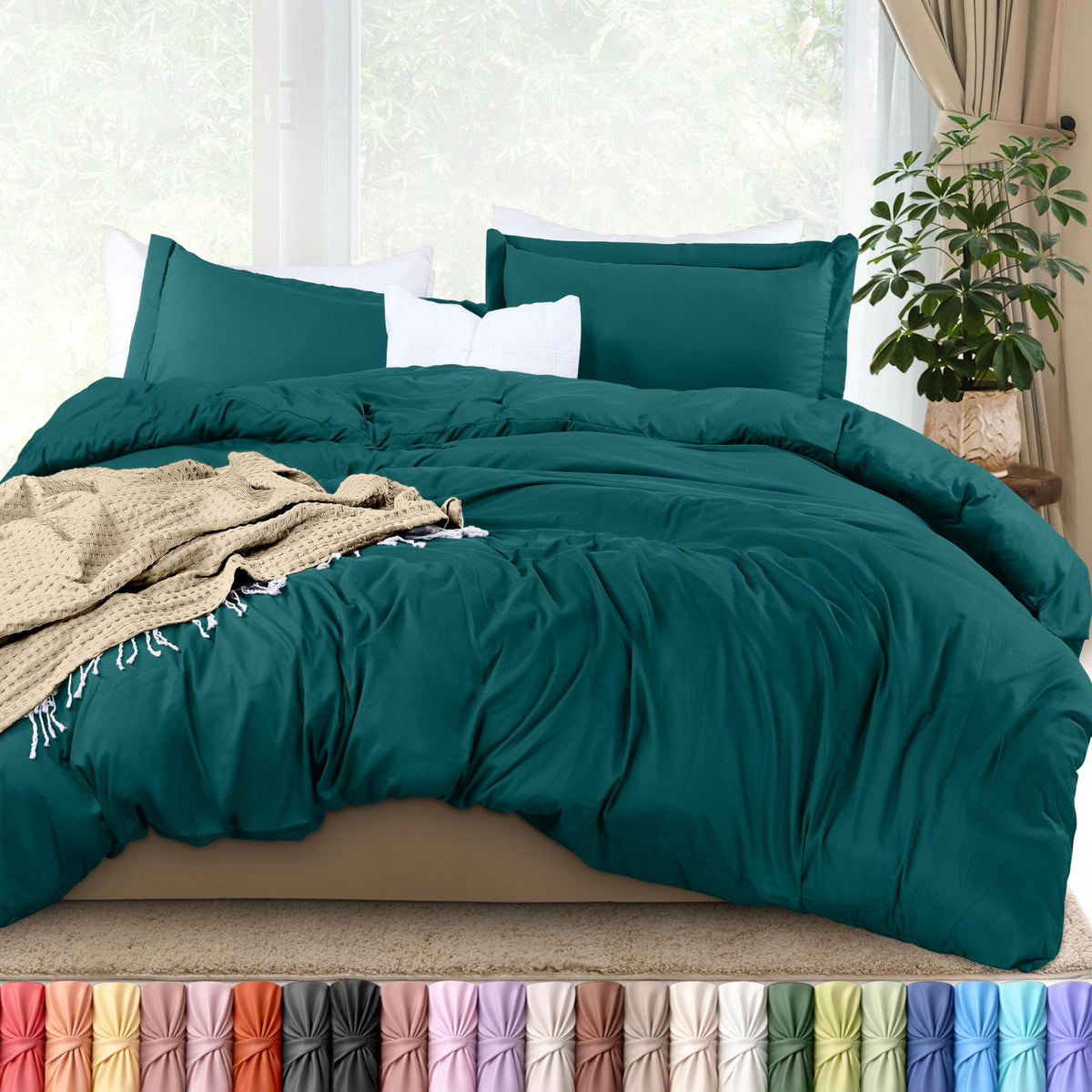 Duvet Cover Queen, 3 Piece Cotton Like Polyester with Zipper Closure, Grey