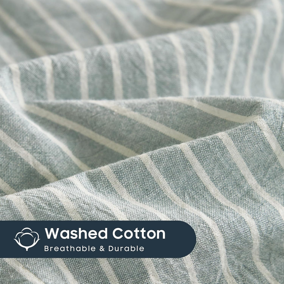 Wake In Cloud Striped Cotton Duvet Cover Set, Greyish Blue, Full