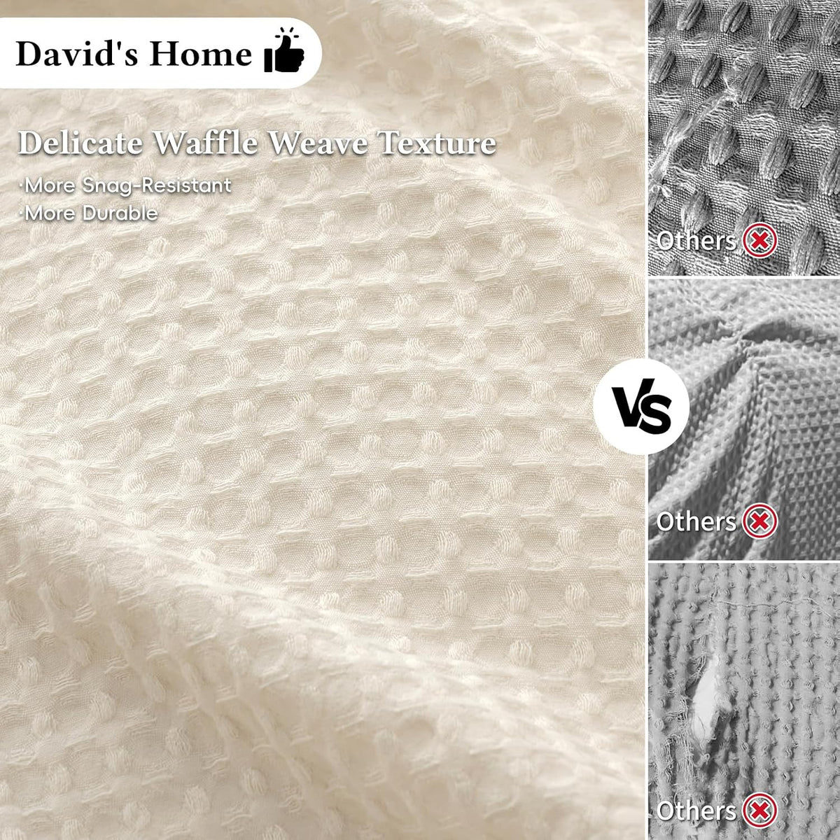 David's Home Textured Waffle Weave Duvet Cover Set, Twin, Cannoli Cream